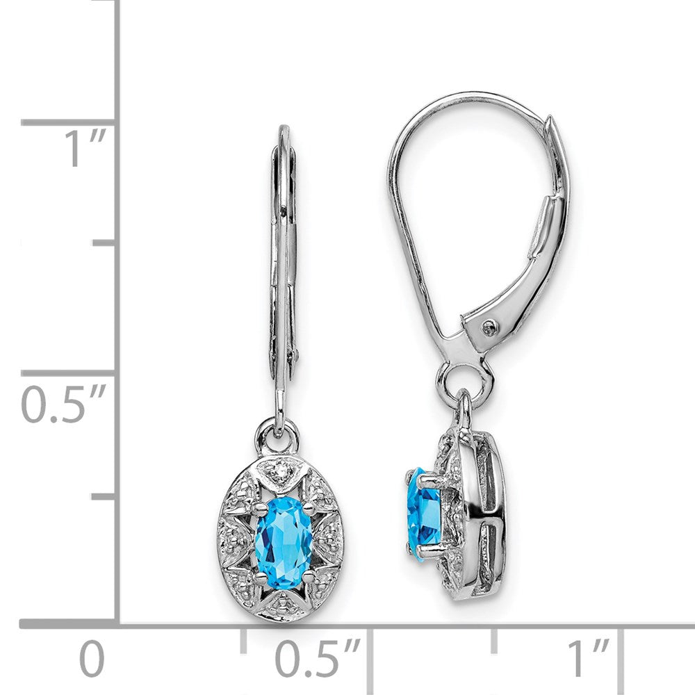 Sterling Silver Rhodium-plated Diamond & Blue Topaz Earrings