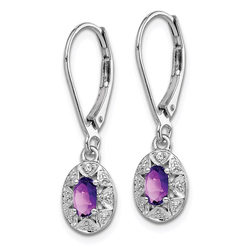 Sterling Silver Rhodium-plated Diamond & Amethyst Earrings