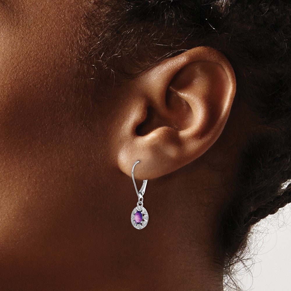 Sterling Silver Rhodium-plated Diamond & Amethyst Earrings