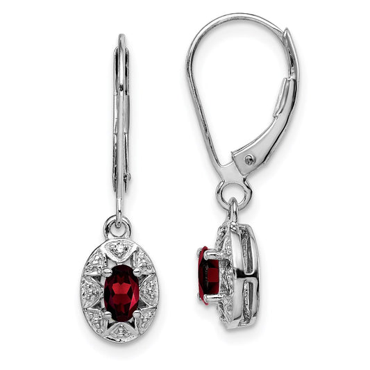 Sterling Silver Rhodium-plated Diamond & Garnet Earrings