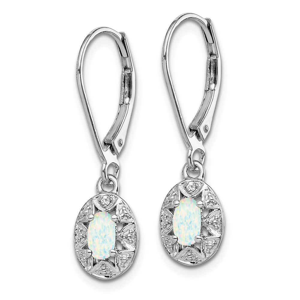 Sterling Silver Rhodium-plated Diamond & Created Opal Earrings