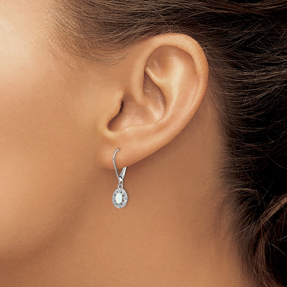 Sterling Silver Rhodium-plated Diamond & Created Opal Earrings