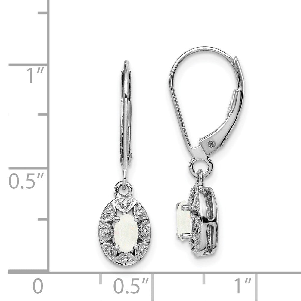 Sterling Silver Rhodium-plated Diamond & Created Opal Earrings