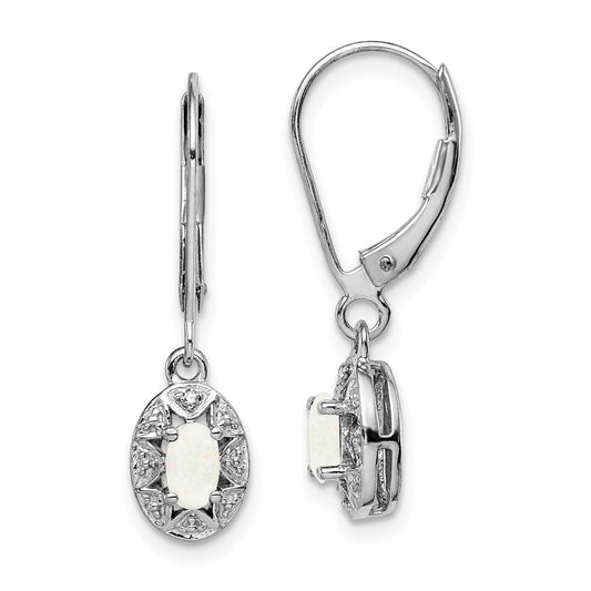 Sterling Silver Rhodium-plated Diamond & Created Opal Earrings