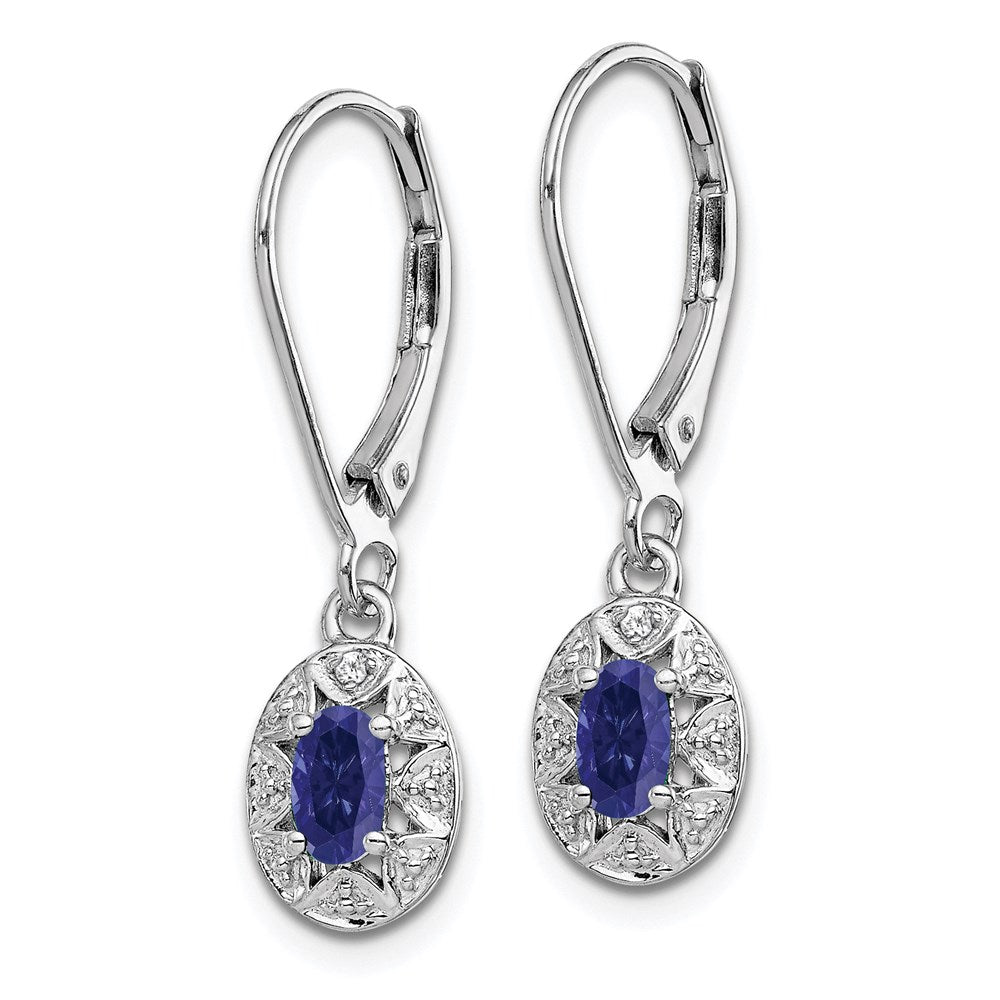 Sterling Silver Rhodium-plated Diamond & Created Sapphire Earrings