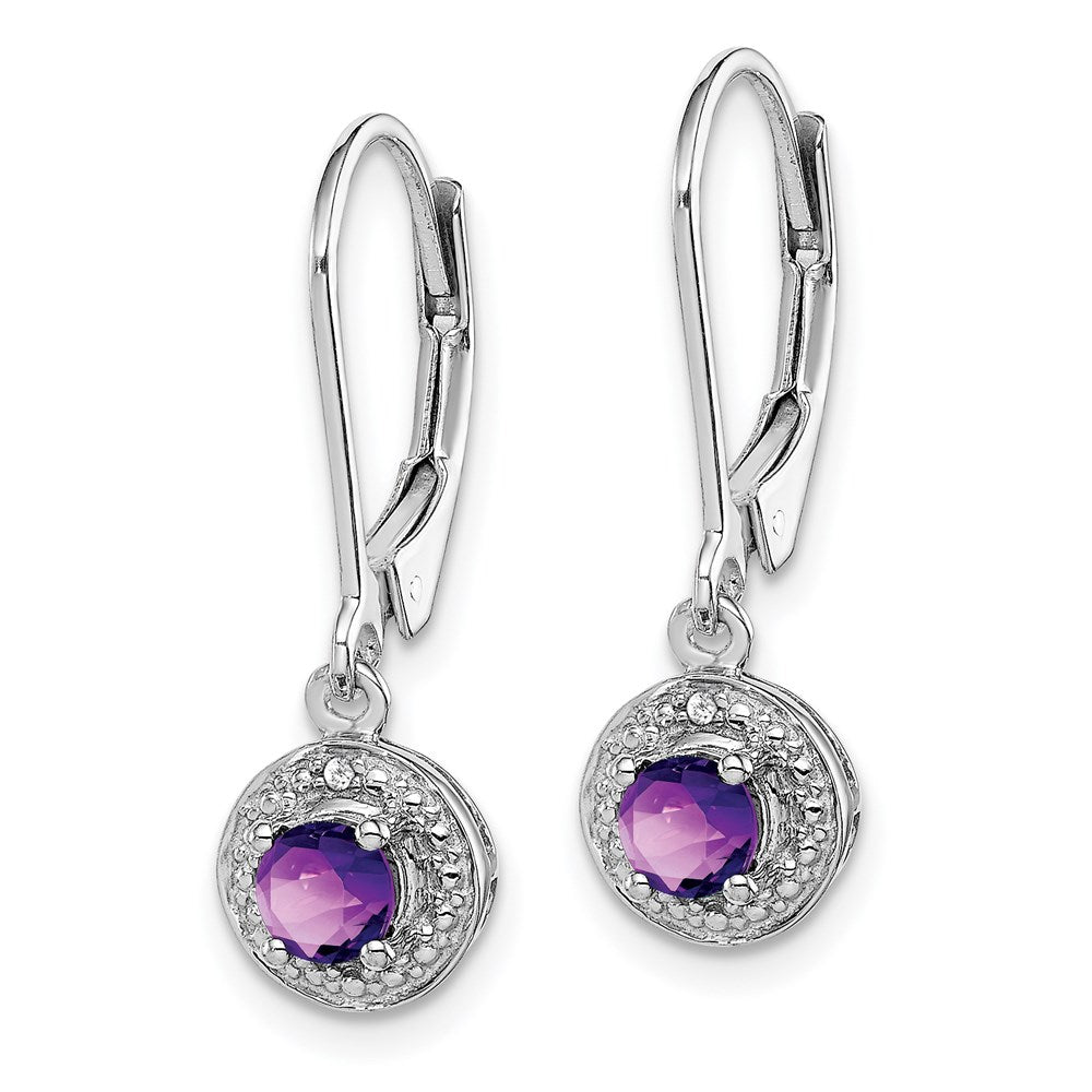 Sterling Silver Rhodium-plated Diamond & Amethyst Earrings