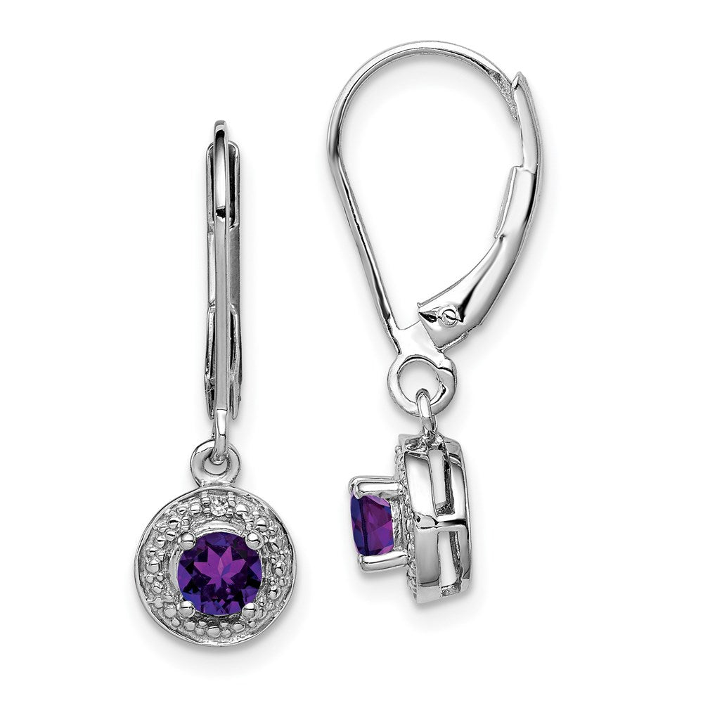 Sterling Silver Rhodium-plated Diamond & Amethyst Earrings