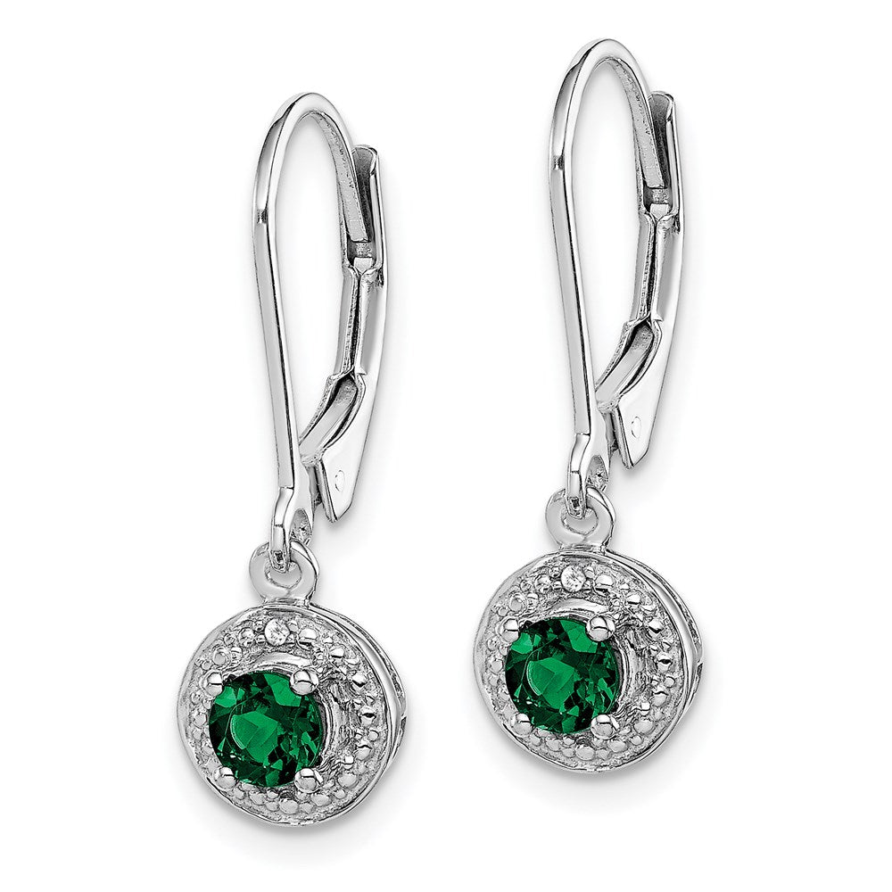 Sterling Silver Rhodium-plated Diamond & Created Emerald Earrings