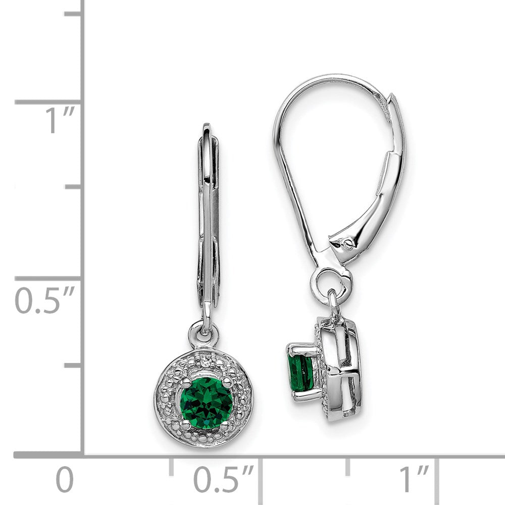 Sterling Silver Rhodium-plated Diamond & Created Emerald Earrings