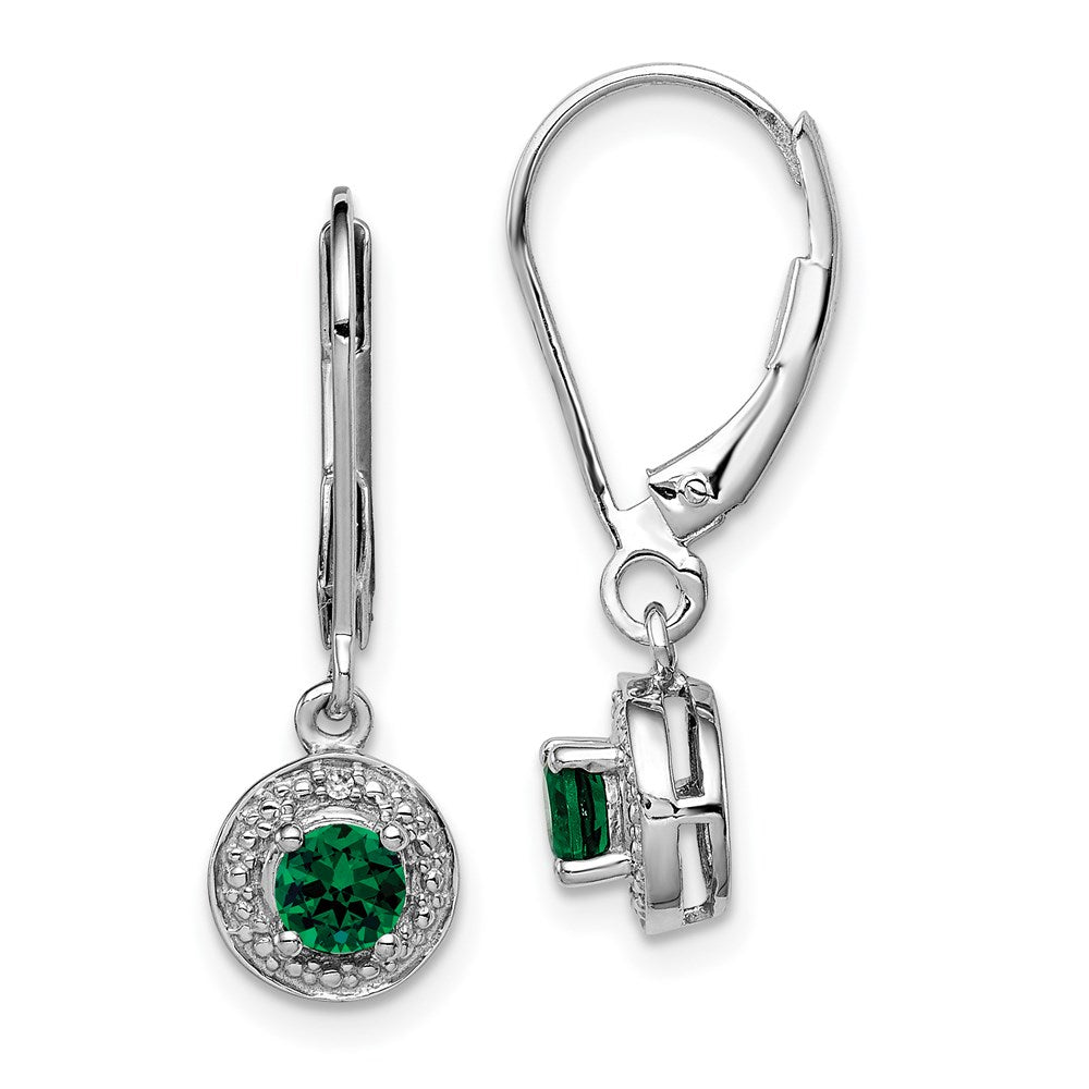 Sterling Silver Rhodium-plated Diamond & Created Emerald Earrings