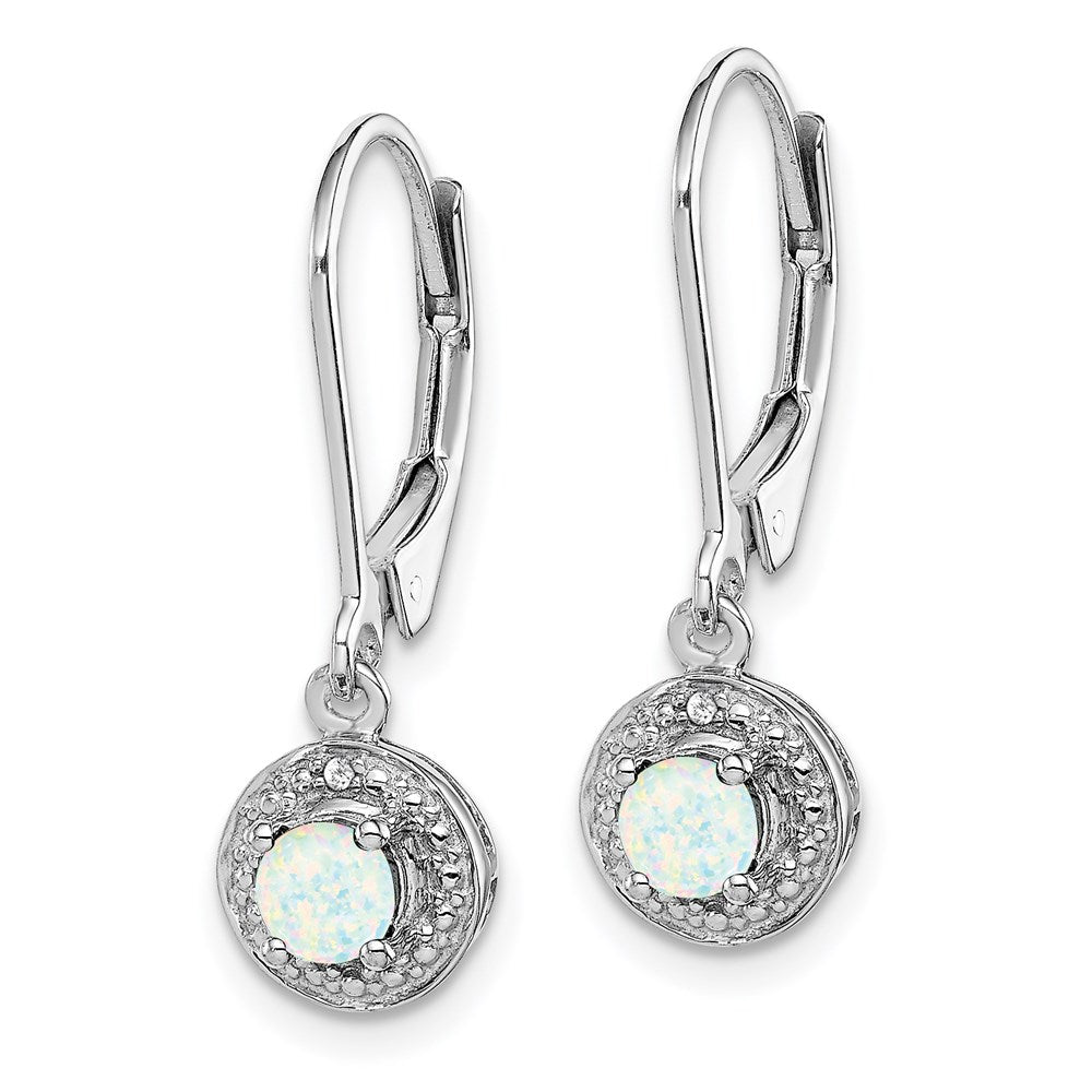 Sterling Silver Rhodium-plated Diamond & Created Opal Earrings