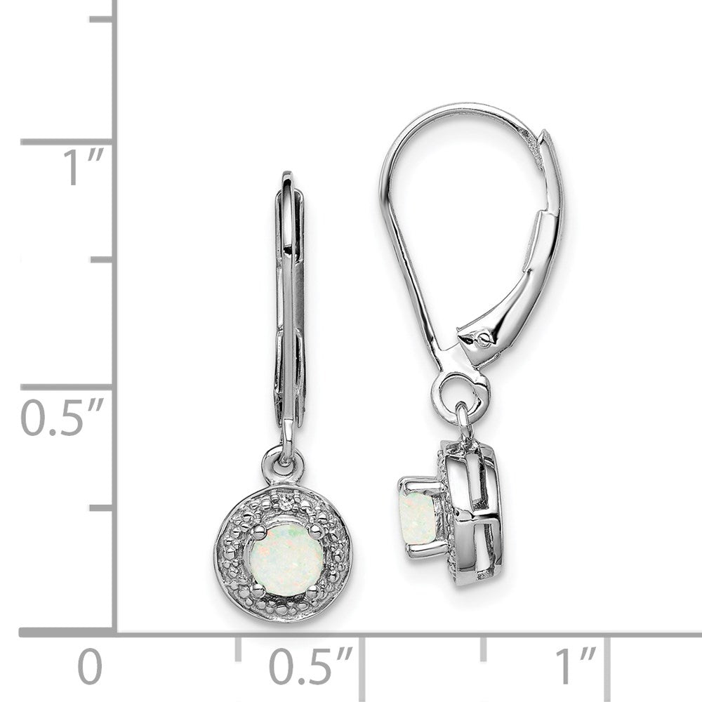 Sterling Silver Rhodium-plated Diamond & Created Opal Earrings