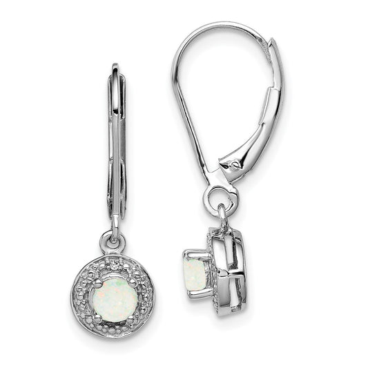 Sterling Silver Rhodium-plated Diamond & Created Opal Earrings