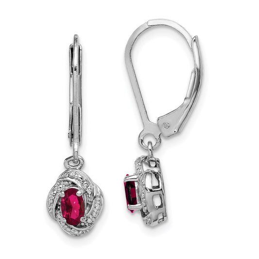 Sterling Silver Rhodium-plated Diamond & Created Ruby Earrings