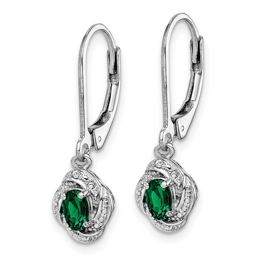 Sterling Silver Rhodium-plated Diamond & Created Emerald Earrings