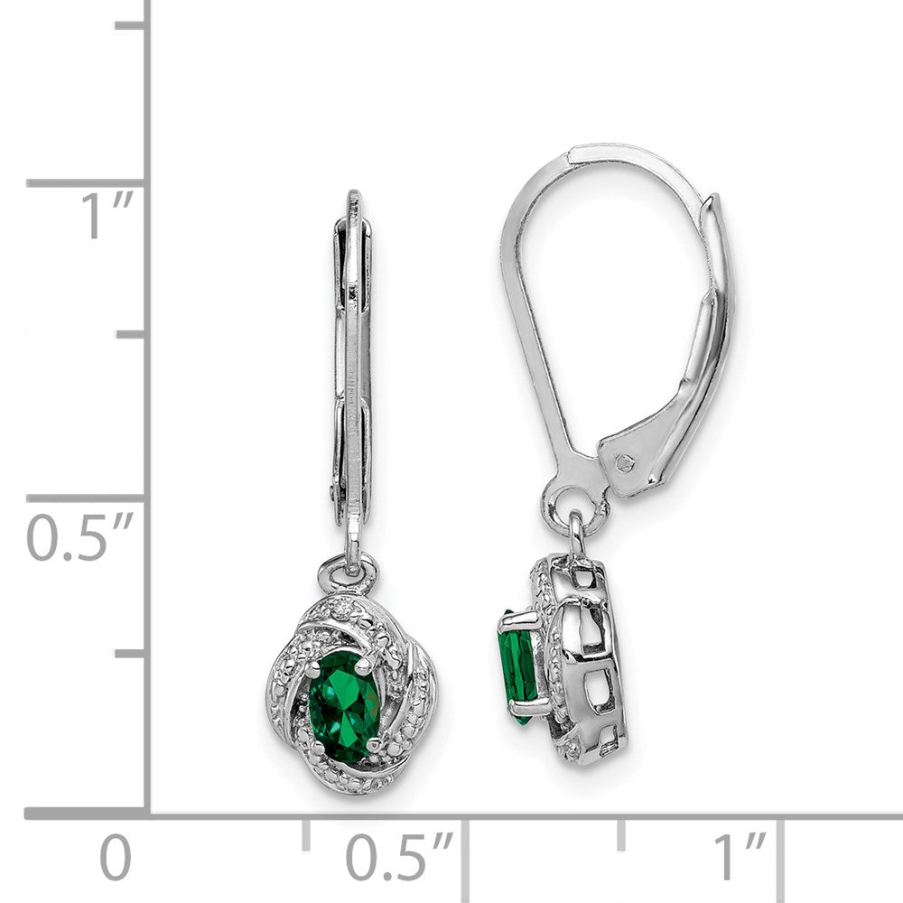 Sterling Silver Rhodium-plated Diamond & Created Emerald Earrings