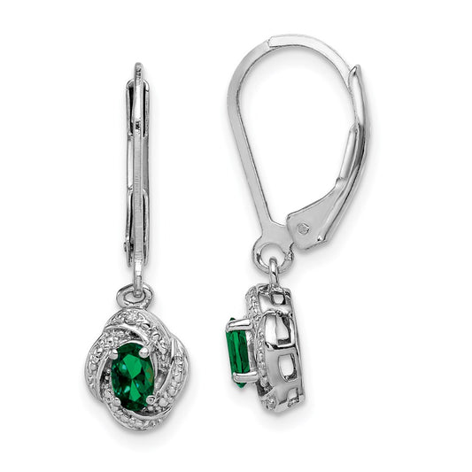 Sterling Silver Rhodium-plated Diamond & Created Emerald Earrings