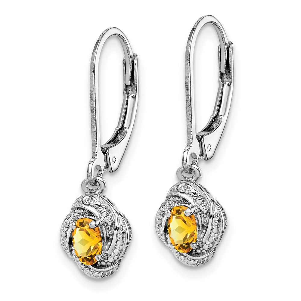 Sterling Silver Rhodium-plated Diamond & Citrine Earrings