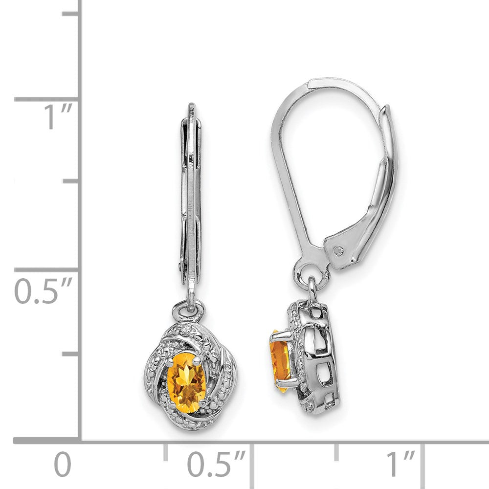 Sterling Silver Rhodium-plated Diamond & Citrine Earrings