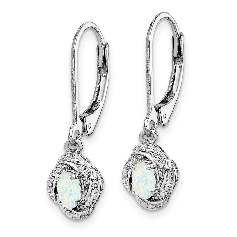 Sterling Silver Rhodium-plated Diamond & Created Opal Earrings