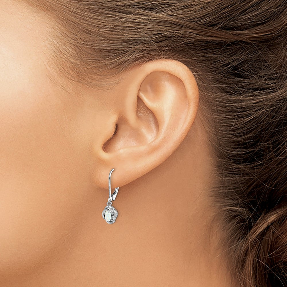 Sterling Silver Rhodium-plated Diamond & Created Opal Earrings