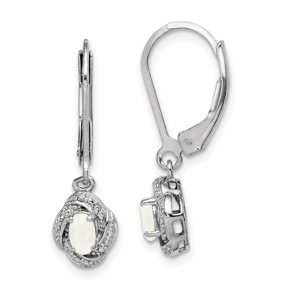 Sterling Silver Rhodium-plated Diamond & Created Opal Earrings