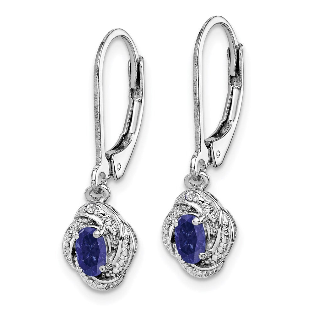 Sterling Silver Rhodium-plated Diamond & Created Sapphire Earrings