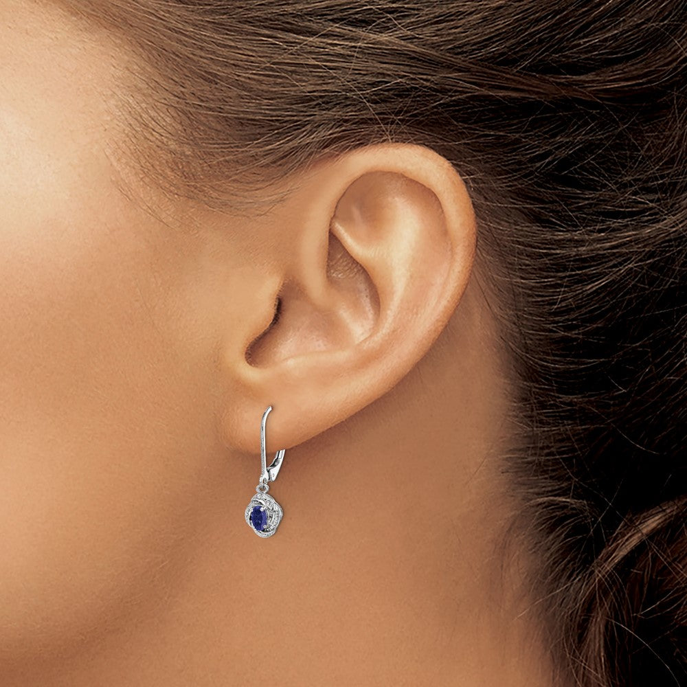 Sterling Silver Rhodium-plated Diamond & Created Sapphire Earrings