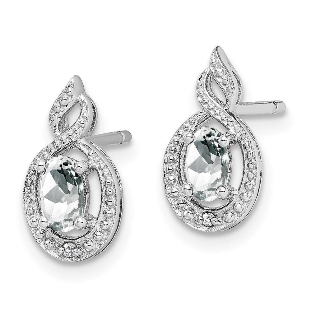 Sterling Silver Rhodium-plated White Topaz & Diamond Earrings