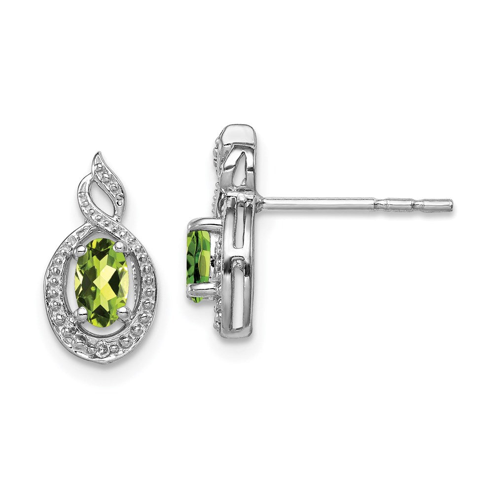 Sterling Silver Rhodium-plated Peridot & Diamond Earrings