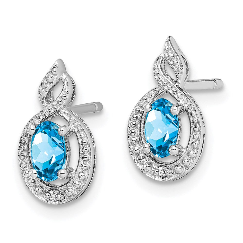 Sterling Silver Rhodium-plated Light Swiss Blue Topaz & Diamond Earrings