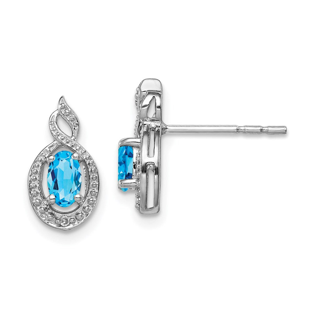 Sterling Silver Rhodium-plated Light Swiss Blue Topaz & Diamond Earrings