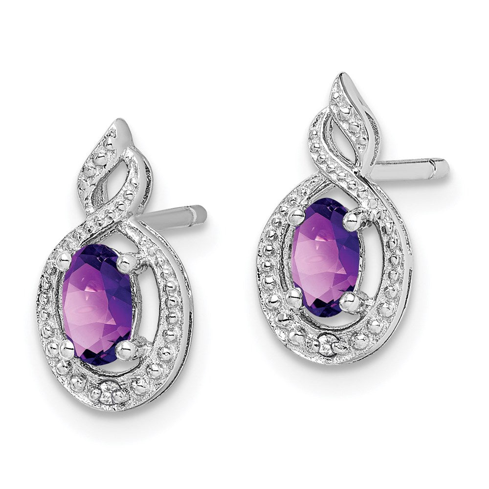 Sterling Silver Rhodium-plated Amethyst & Diamond Earrings