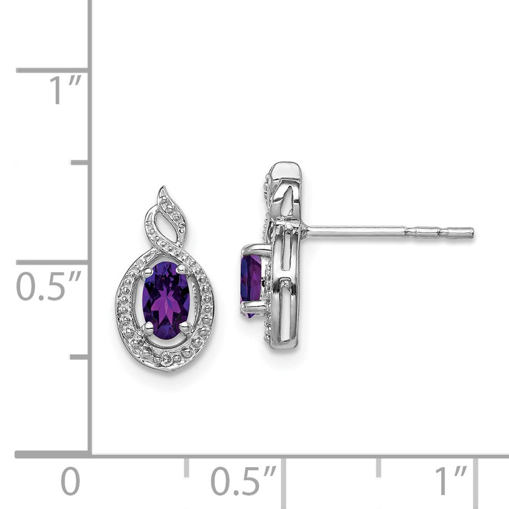 Sterling Silver Rhodium-plated Amethyst & Diamond Earrings