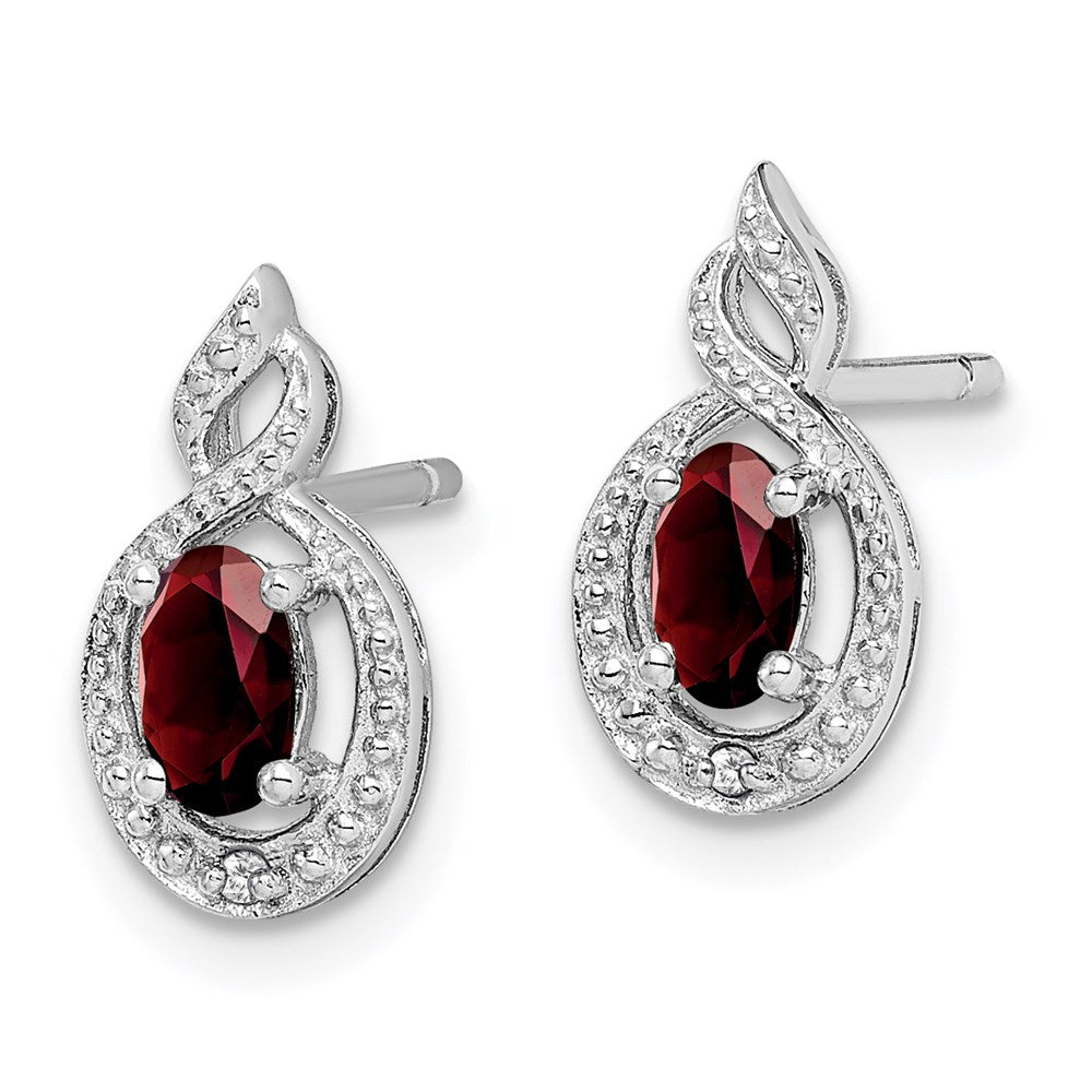 Sterling Silver Rhodium-plated Garnet & Diamond Earrings