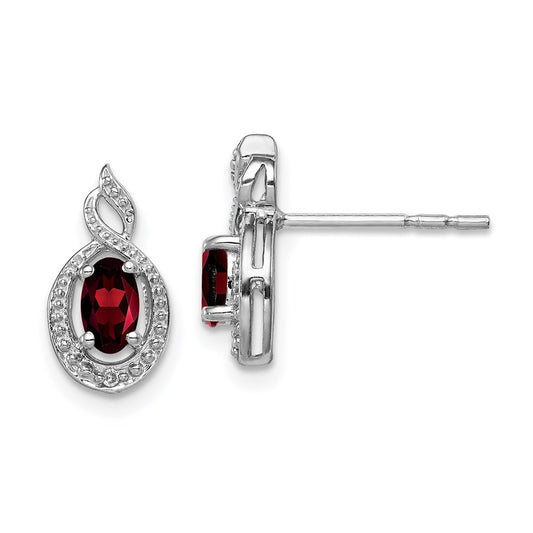 Sterling Silver Rhodium-plated Garnet & Diamond Earrings