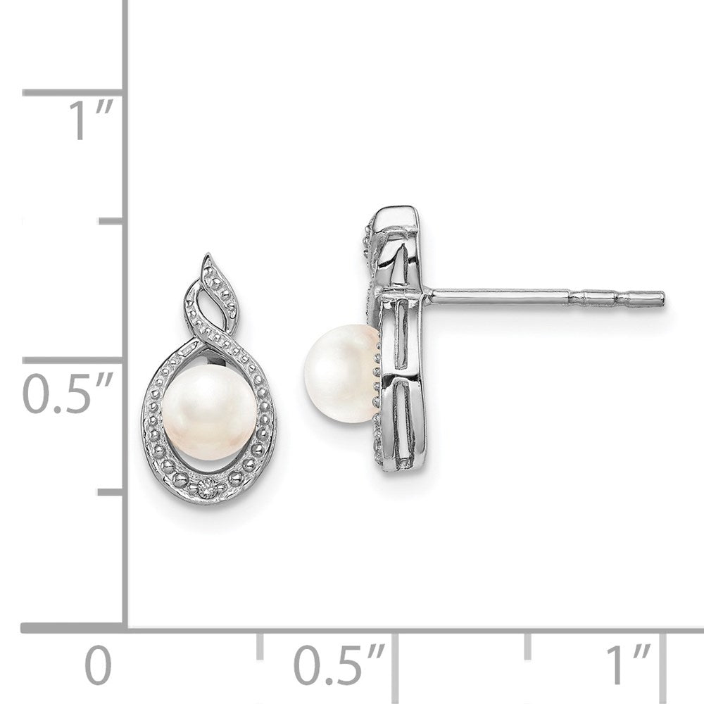 Sterling Silver Rhodium-plated FW Cultured Pearl & Diamond Earrings