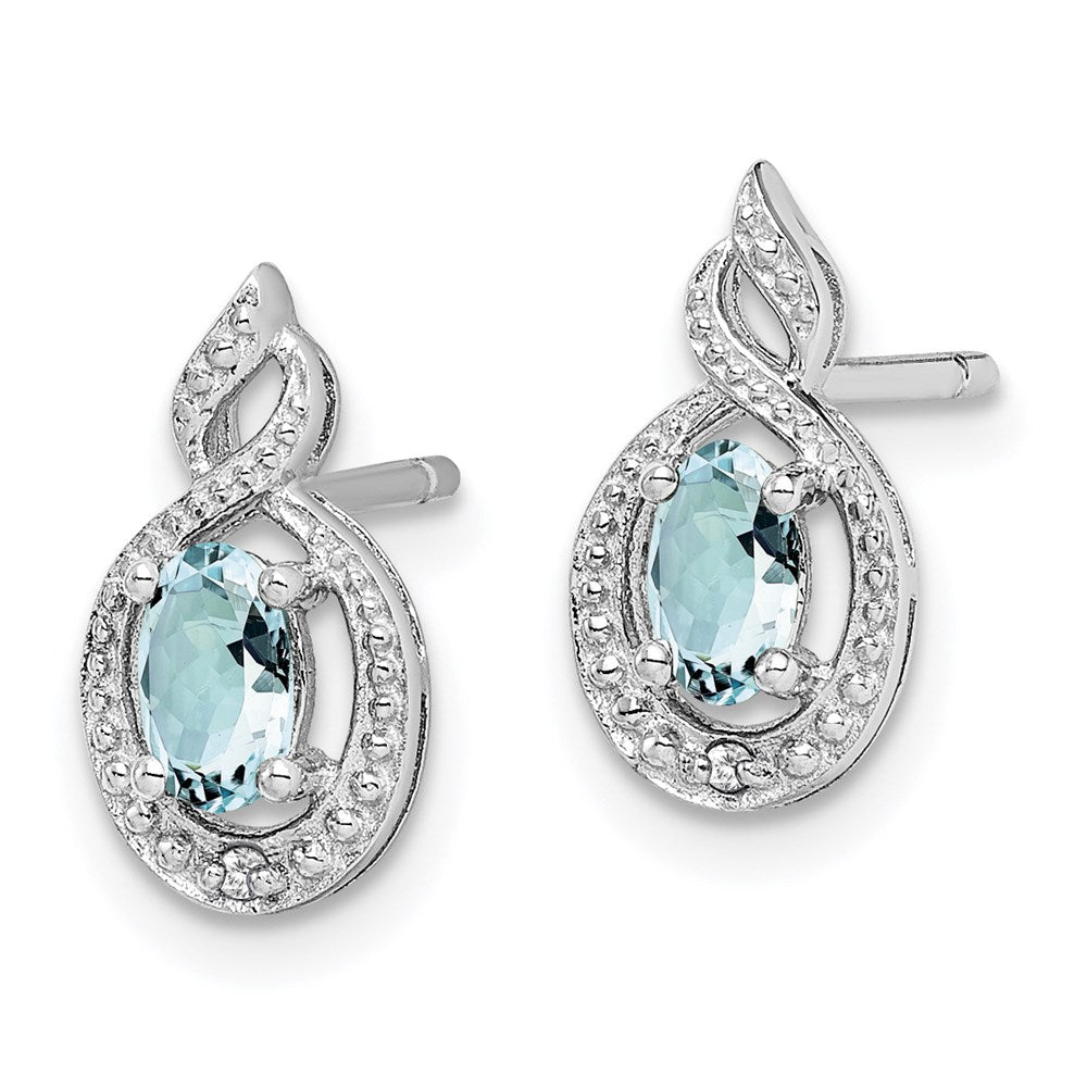 Sterling Silver Rhodium-plated Aquamarine & Diamond Earrings