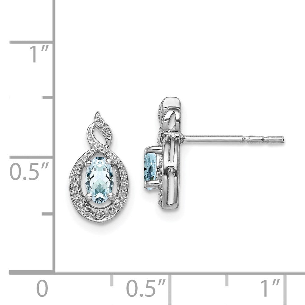 Sterling Silver Rhodium-plated Aquamarine & Diamond Earrings