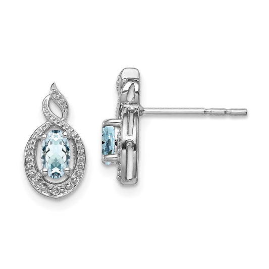 Sterling Silver Rhodium-plated Aquamarine & Diamond Earrings