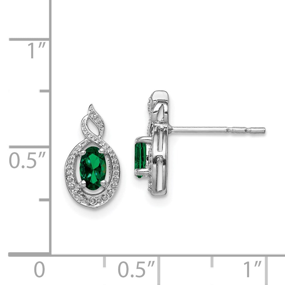 Sterling Silver Rhodium-plated Created Emerald & Diamond Earrings