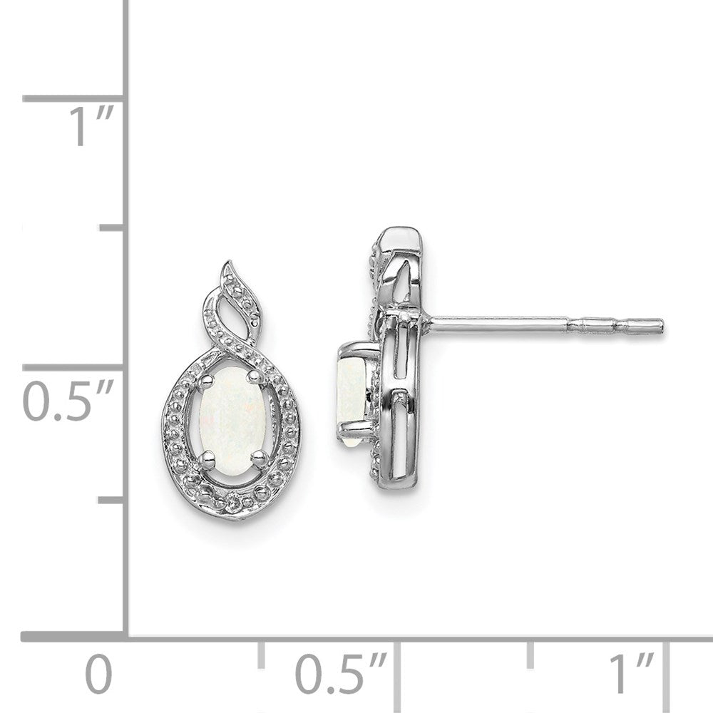 Sterling Silver Rhodium-plated Created Opal & Diamond Earrings