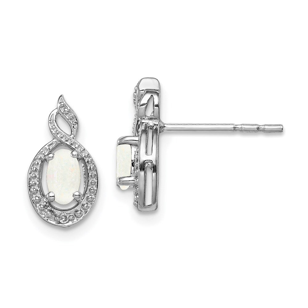 Sterling Silver Rhodium-plated Created Opal & Diamond Earrings