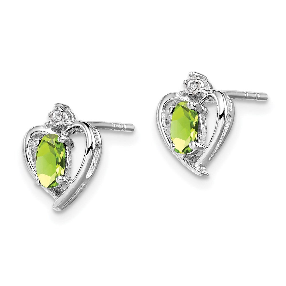 Sterling Silver Rhodium-plated Peridot & Diamond Earrings