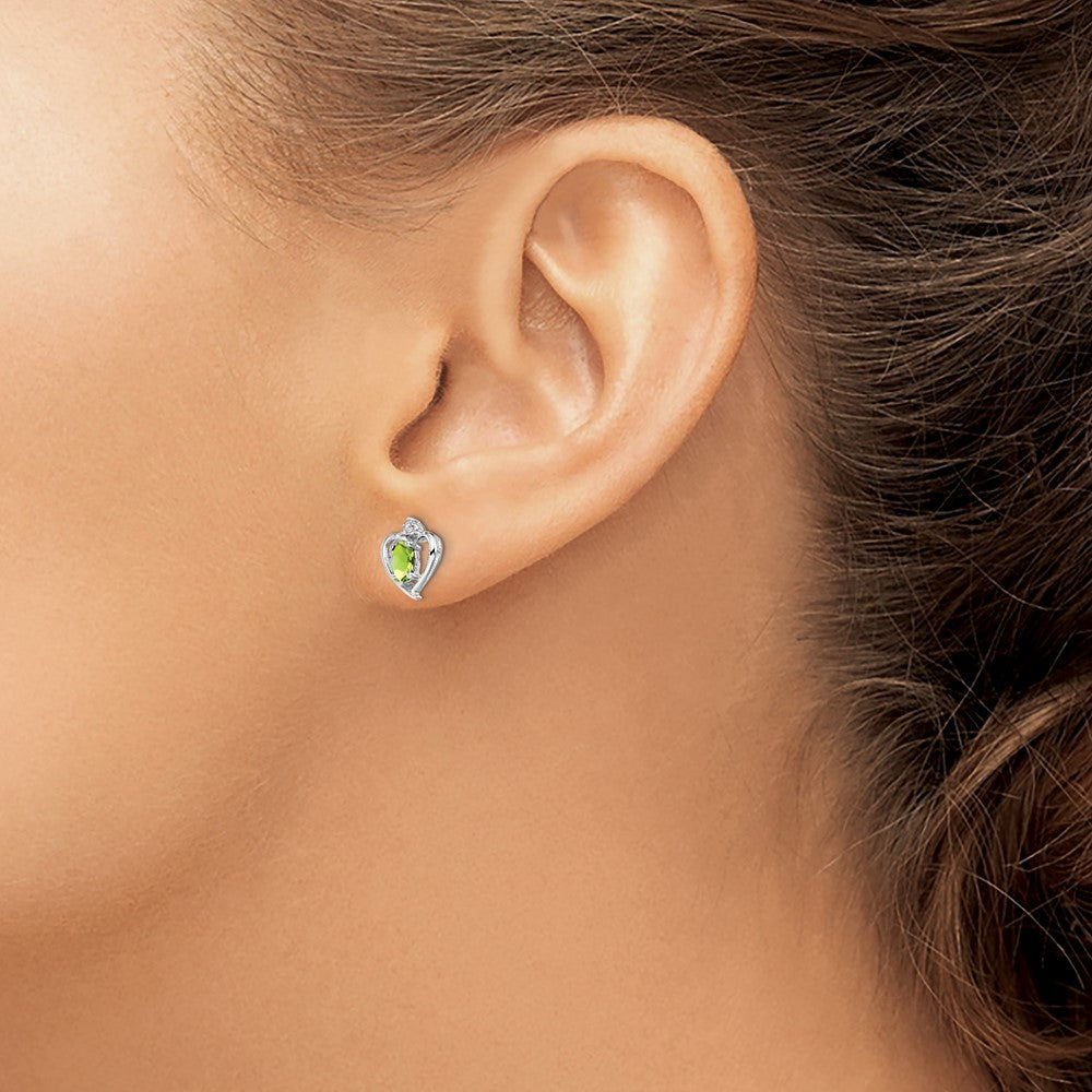 Sterling Silver Rhodium-plated Peridot & Diamond Earrings