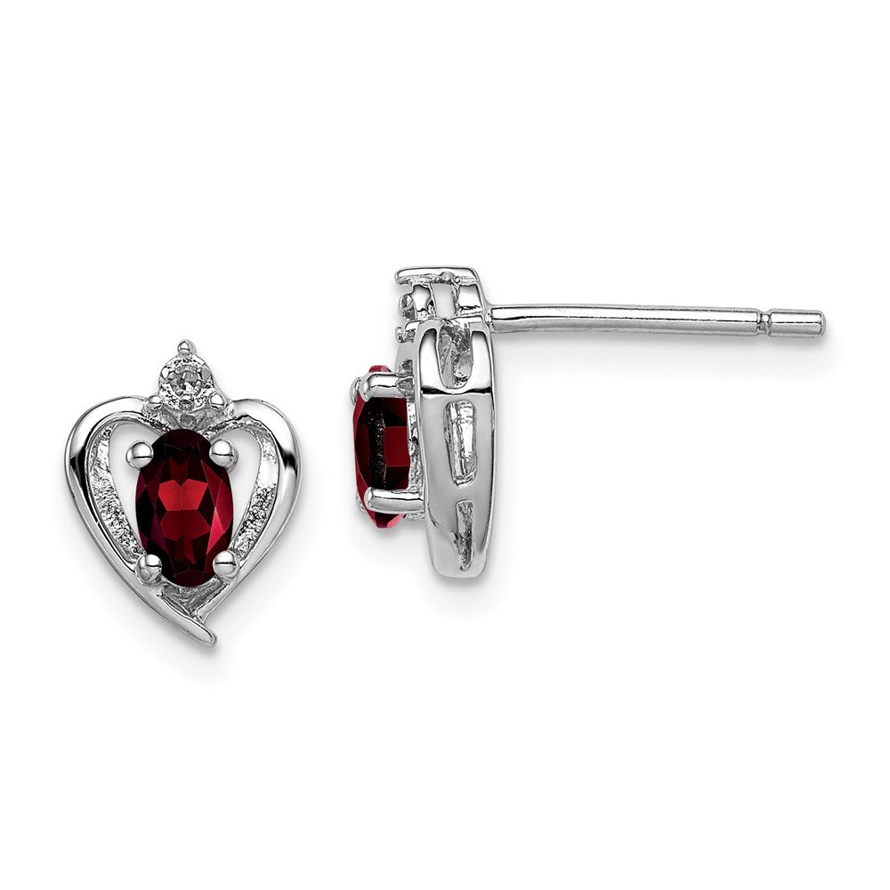 Sterling Silver Rhodium-plated Garnet & Diamond Earrings