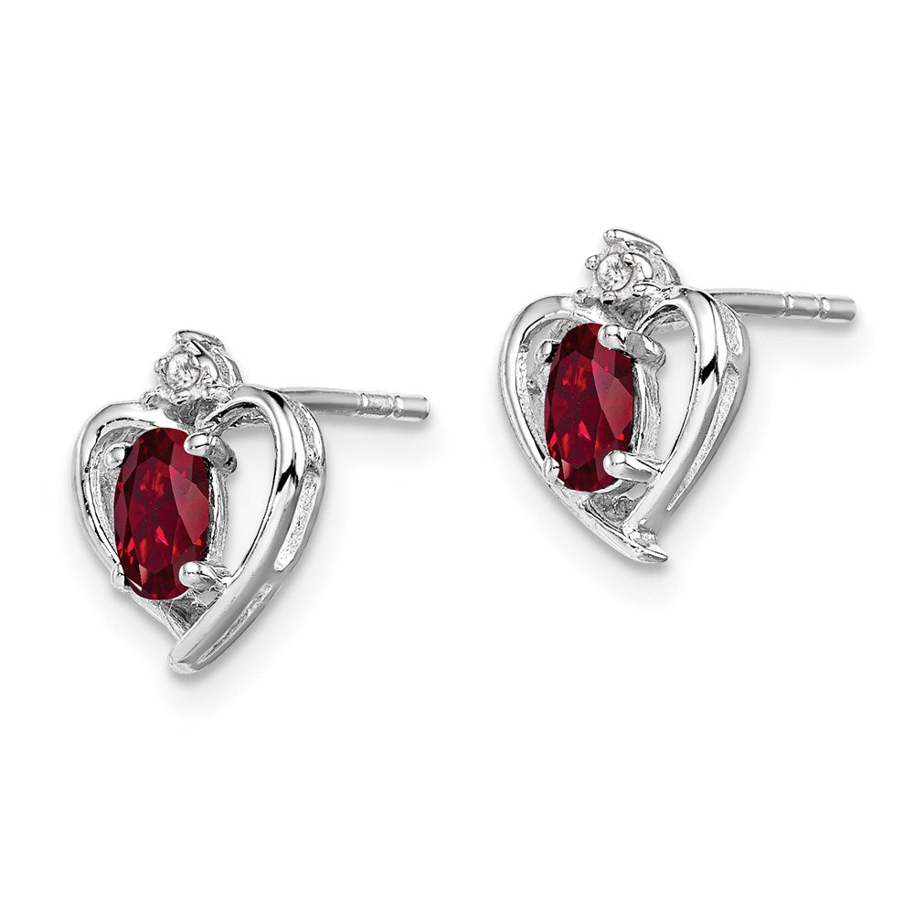 Sterling Silver Rhodium-plated Created Ruby & Diamond Earrings