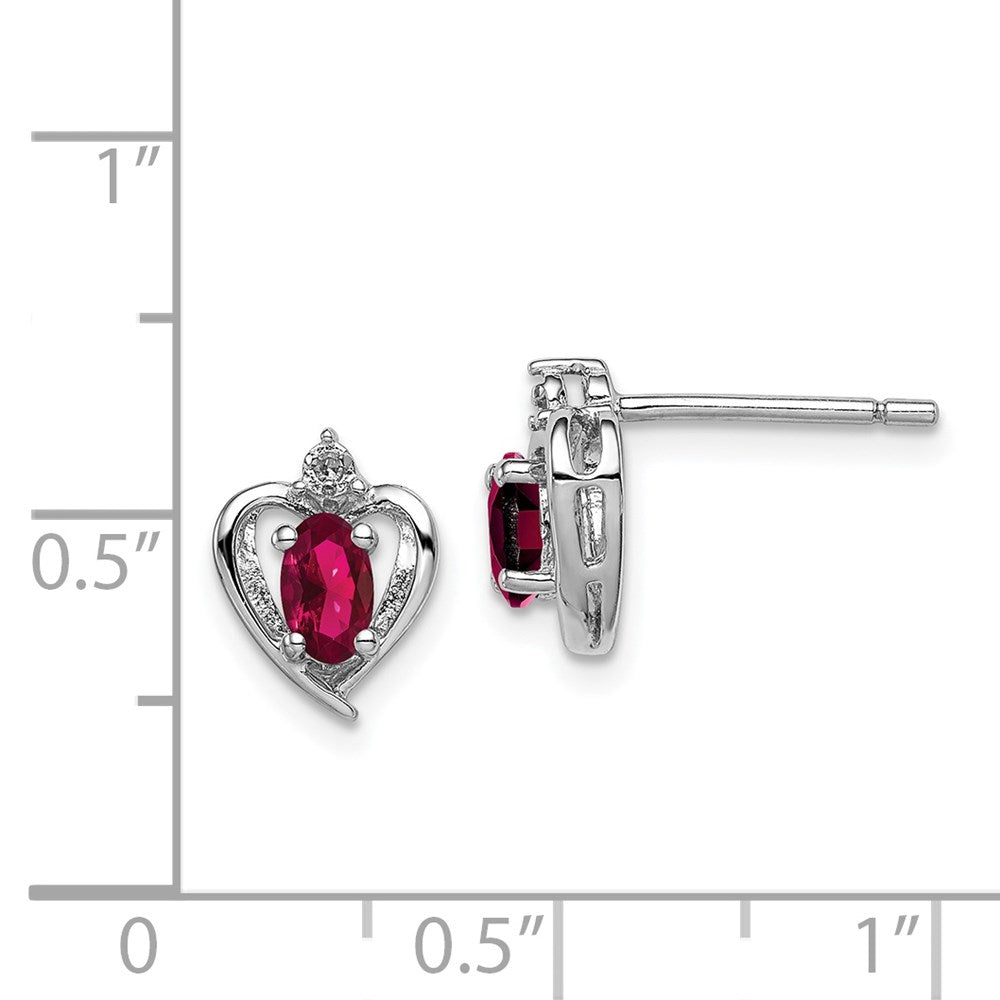 Sterling Silver Rhodium-plated Created Ruby & Diamond Earrings