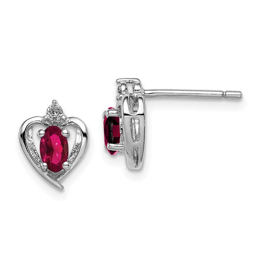 Sterling Silver Rhodium-plated Created Ruby & Diamond Earrings