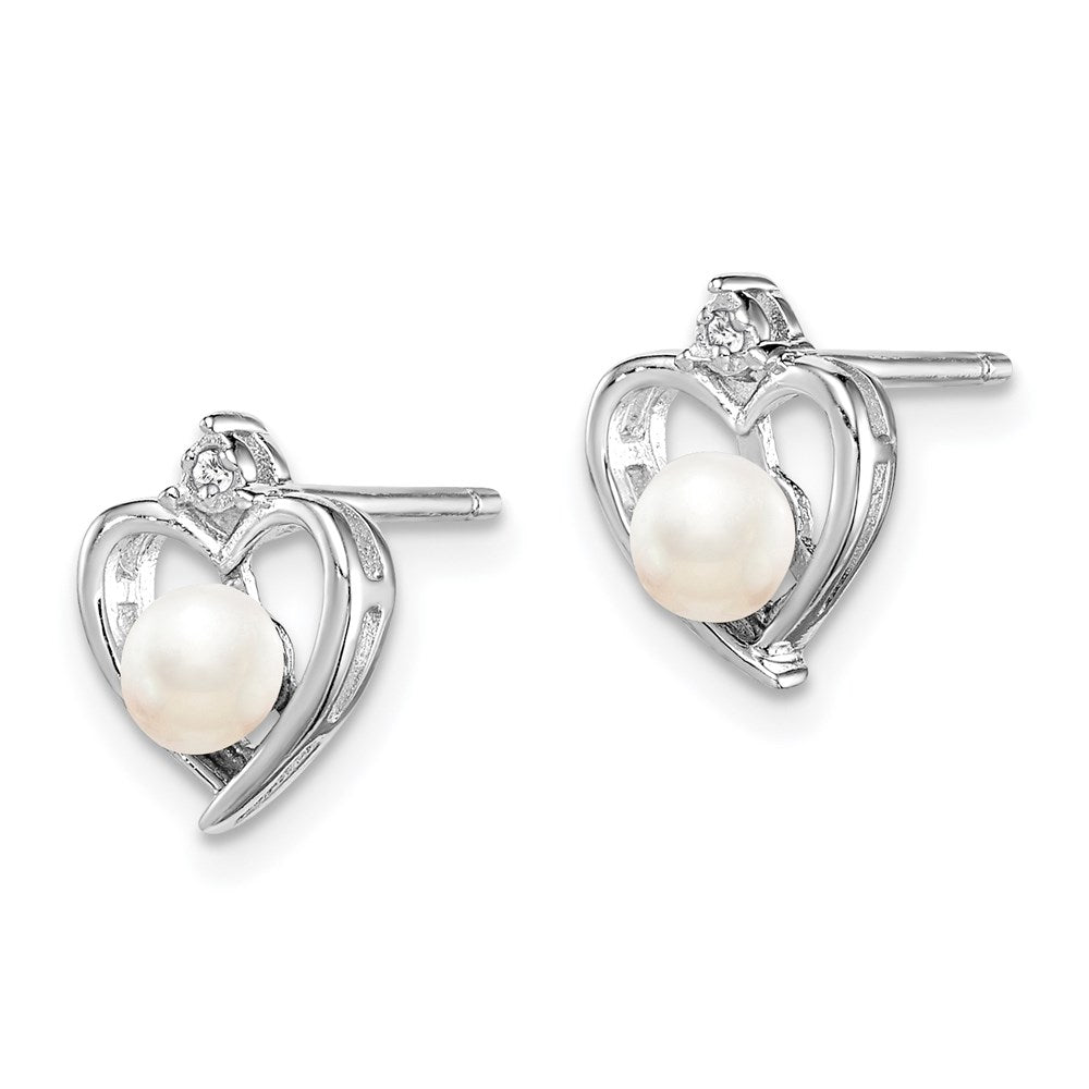 Sterling Silver Rhodium-plated FW Cultured Pearl & Diamond Earrings